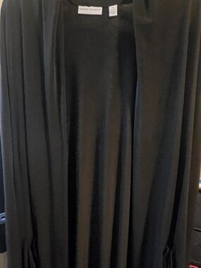 Susan Graver Black Open-Front Cardigan Sweater